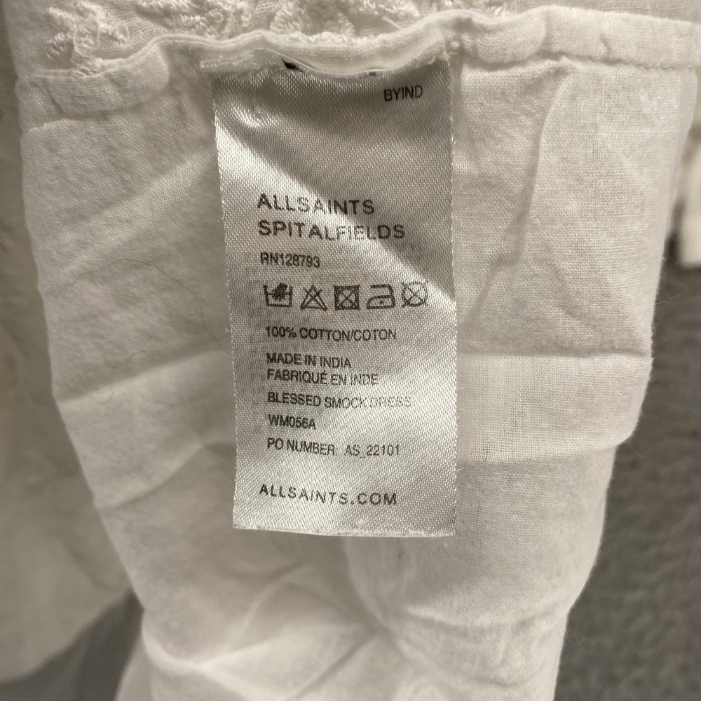 AllSaints Blessed Smock Dress Womens 6 White Swing Boho Peasant Embroidered - Picture 8 of 14